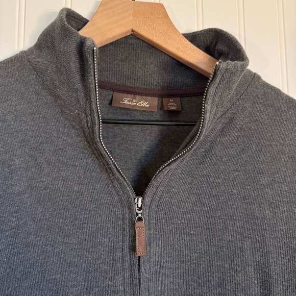 Tasso Elba Men's Charcoal Gray 100% Cotton Full Zip Sweater With Pockets Size M - Picture 2 of 10